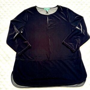 NWT Ralph Lauren Black Velvet Keyhole 3/4 Sleeves Tunic Size 1X